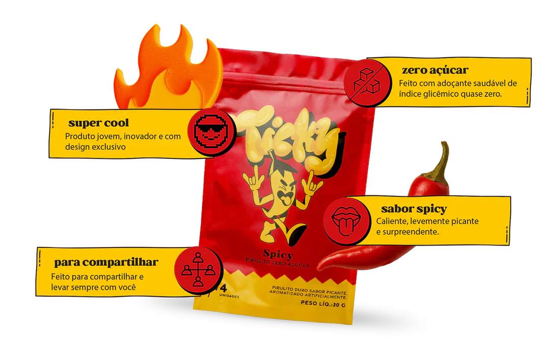 Pirulito Zero Açúcar - Sabor Spicy - Pack 4 Pouches (16 Unidades)