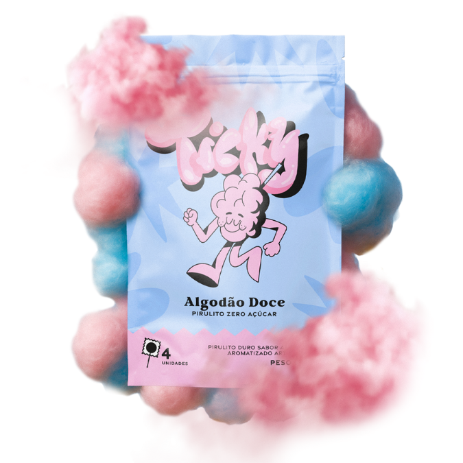 Pirulito Zero Açúcar - Sabor Algodão Doce - Pack 4 Pouches (16 Unidades)
