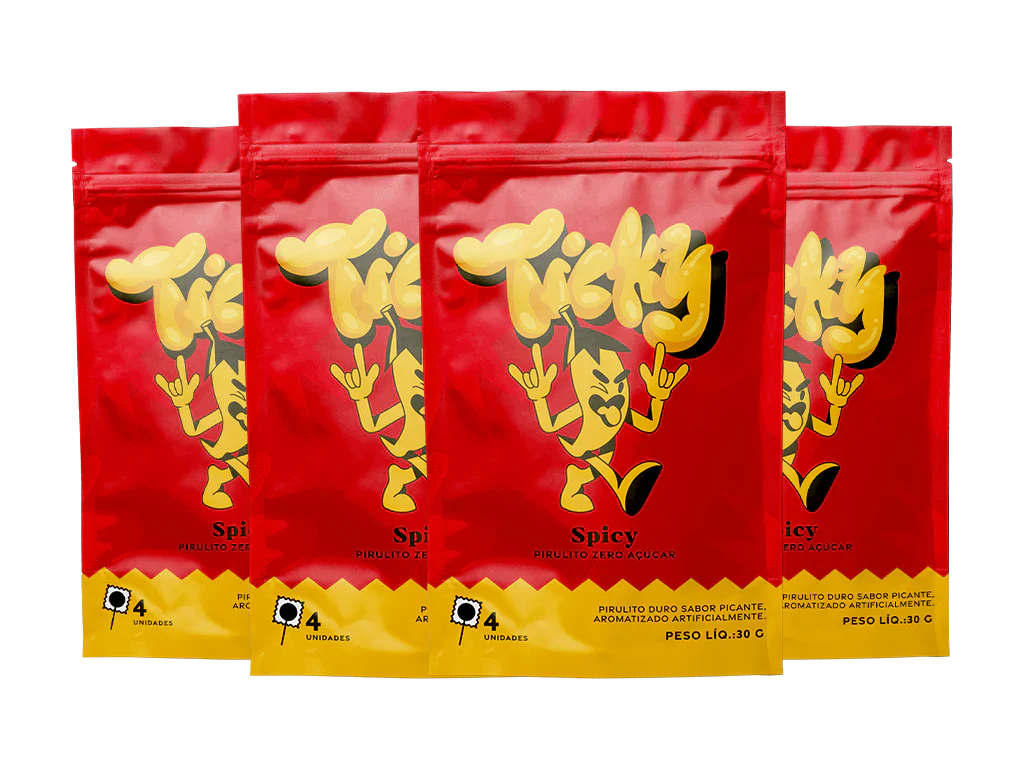 Pirulito Zero Açúcar - Sabor Spicy - Pack 4 Pouches (16 Unidades)