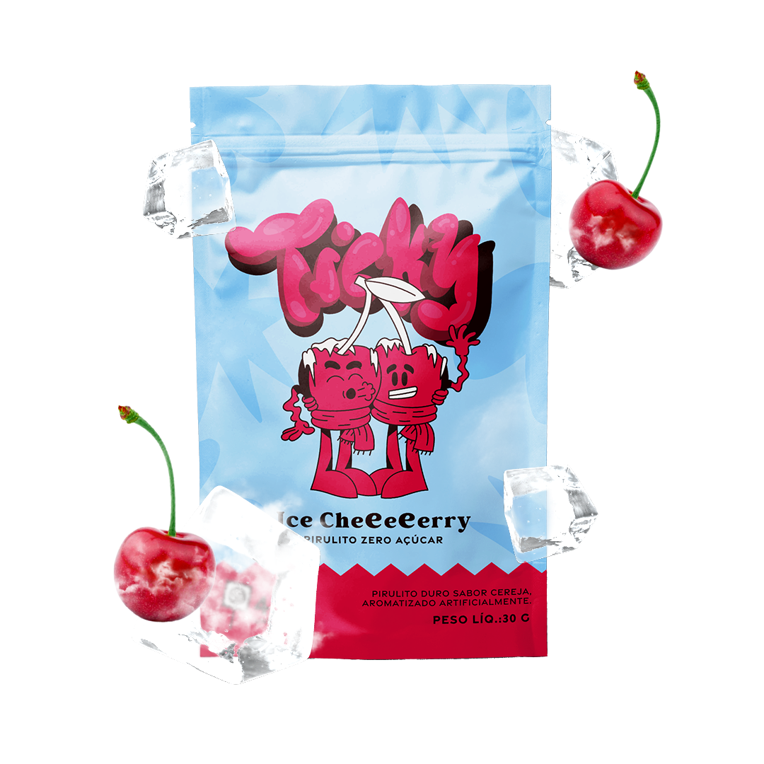 Pirulito Zero Açúcar - Sabor Ice Cherry - Pack 4 Pouches (16 Unidades)