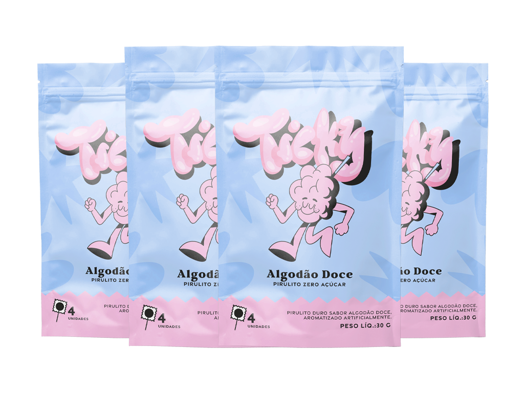 Pirulito Zero Açúcar - Sabor Algodão Doce - Pack 4 Pouches (16 Unidades)